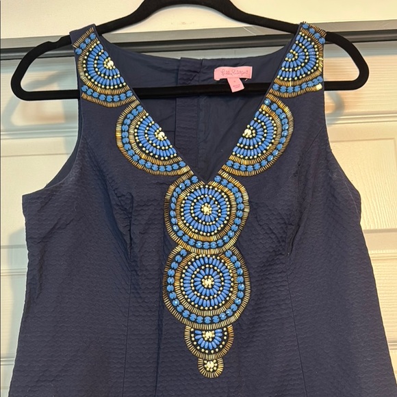 Lilly Pulitzer Blue and Gold Sequin Shift Mini Dress - Picture 3 of 4